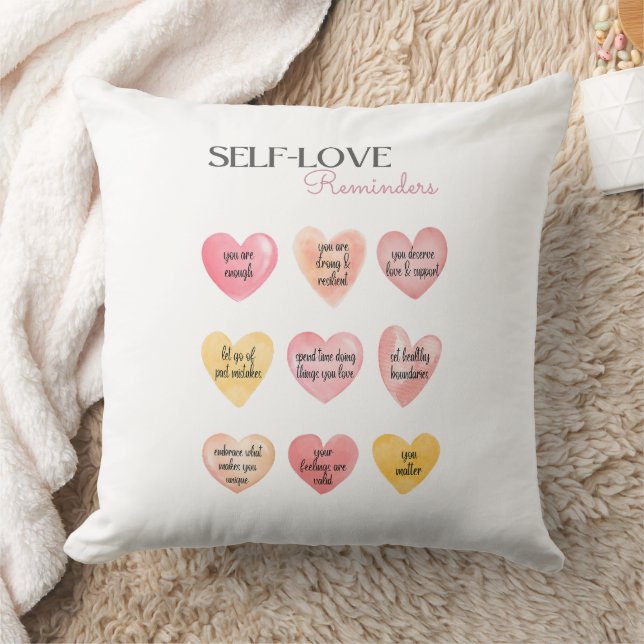 Zelfliefde Affirmatie met roze harten Kussen (Deken)
