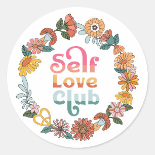 Zelfliefde Club Retro Positieve Citaat Ronde Sticker