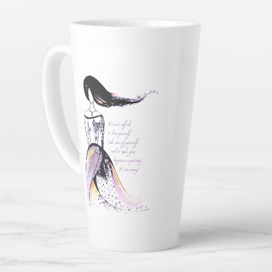 Zelfliefde inspirerend geïllustreerde dame citaat latte mok (Linkerhoek)