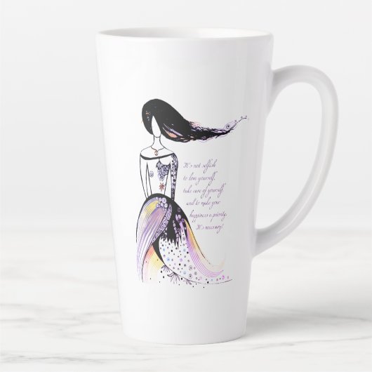 Zelfliefde inspirerend geïllustreerde dame citaat latte mok (Rechts)