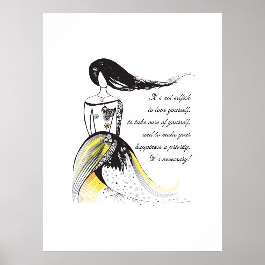 Zelfliefde inspirerend geïllustreerde dame citaat poster (Voorkant)