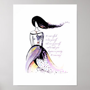 Zelfliefde inspirerend geïllustreerde dame citaat poster