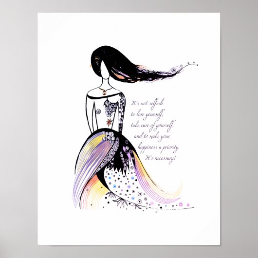 Zelfliefde inspirerend geïllustreerde dame citaat poster (Voorkant)