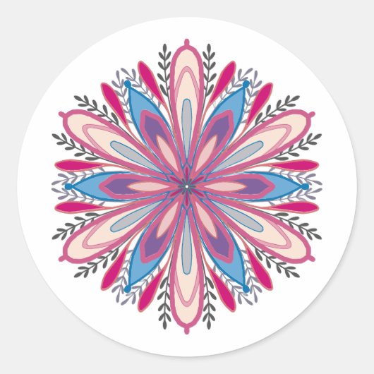 Zelfliefde mandala bloemen ronde sticker (Voorkant)