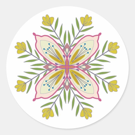 Zelfliefde mandala bloemen ronde sticker (Voorkant)
