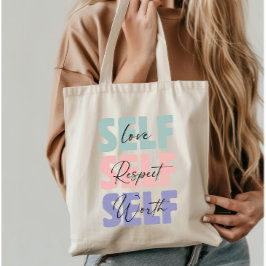 Zelfliefde Zelfrespect Zelfwaarde typografie Tote Bag