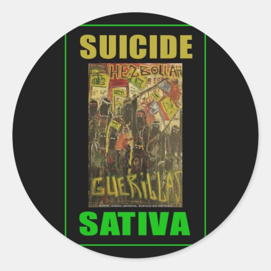 ZELFMOORD SATIVA RONDE STICKER (Voorkant)