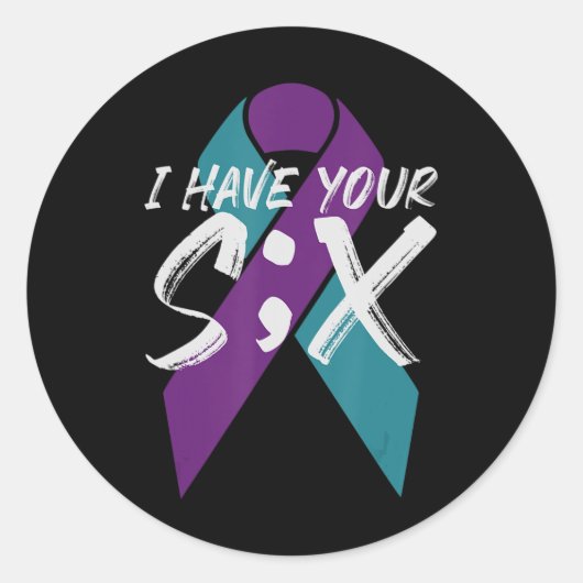 Zelfmoord Semicolon Six Gift Ronde Sticker (Voorkant)