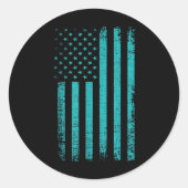 Zelfmoordbewustzijn Amerikaanse vlag Blauwgroen Pa Ronde Sticker (Voorkant)