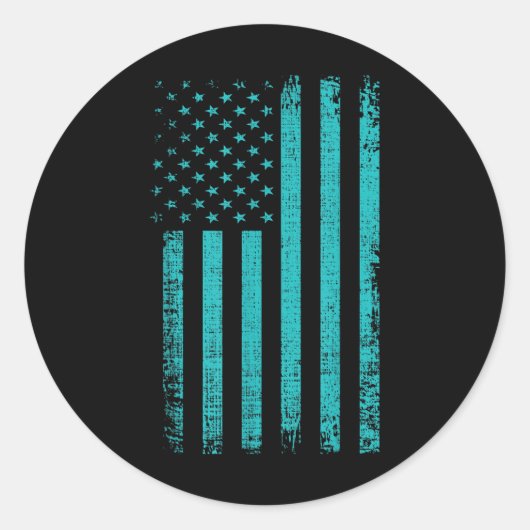 Zelfmoordbewustzijn Amerikaanse vlag Blauwgroen Pa Ronde Sticker (Voorkant)