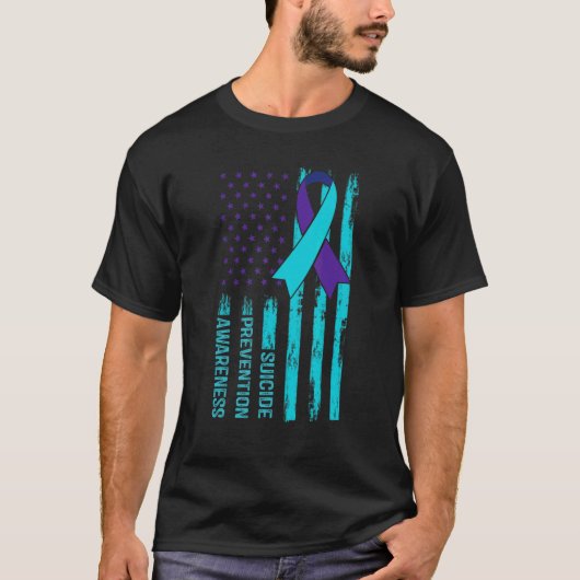 Zelfmoordbewustzijn Amerikaanse vlag Ribbon Mental T-shirt (Voorkant)