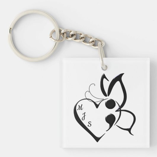Zelfmoordbewustzijn Butterfly Semicolon Heart Sleutelhanger (voorkant)