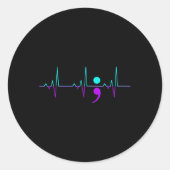 Zelfmoordbewustzijn Hartslag Happy Ribbon Support  Ronde Sticker (Voorkant)