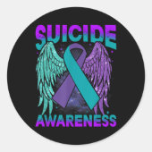 Zelfmoordbewustzijn Kleding Wings Ribbon Suicide P Ronde Sticker (Voorkant)