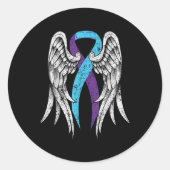 Zelfmoordbewustzijn Kleding Wings Ribbon Suicide P Ronde Sticker (Voorkant)
