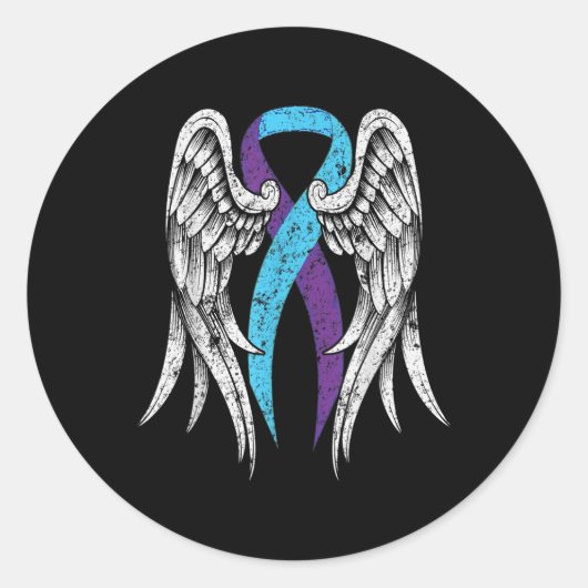 Zelfmoordbewustzijn Kleding Wings Ribbon Suicide P Ronde Sticker (Voorkant)