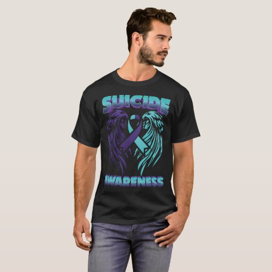 Zelfmoordbewustzijn Ribbon Wings Zelfmoordpreventi T-shirt (Voorkant volledig)