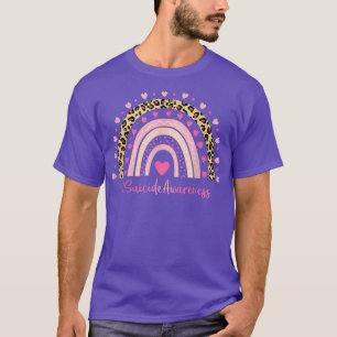 Zelfmoordbewustzijn Roze Hart Luipaard Regenboog Z T-shirt