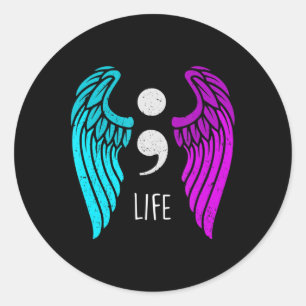Zelfmoordbewustzijn - Semi colon Life Angel Ronde Sticker