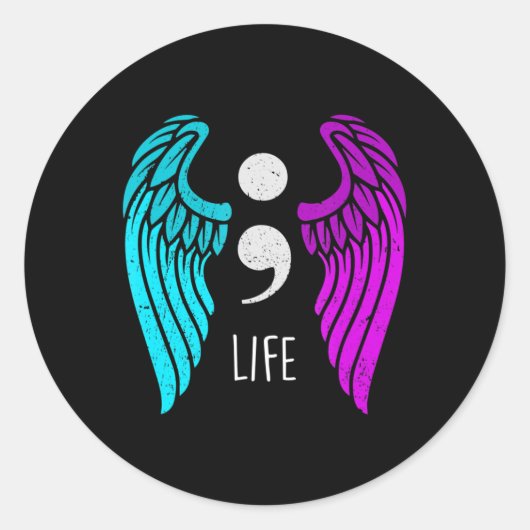 Zelfmoordbewustzijn - Semi colon Life Angel Ronde Sticker (Voorkant)
