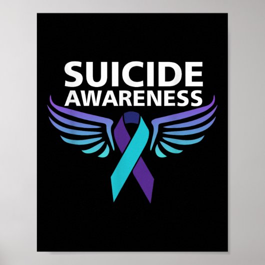 Zelfmoordbewustzijn Shirt Wings en Ribbon Suicide Poster (Voorkant)