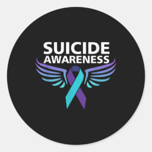 Zelfmoordbewustzijn Shirt Wings en Ribbon Suicide Ronde Sticker