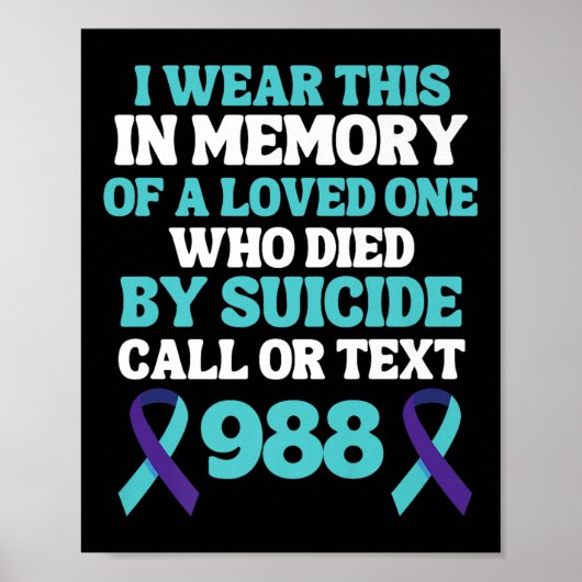 Zelfmoordpreventie 988 Hotline - Ter nagedachtenis Poster (Voorkant)