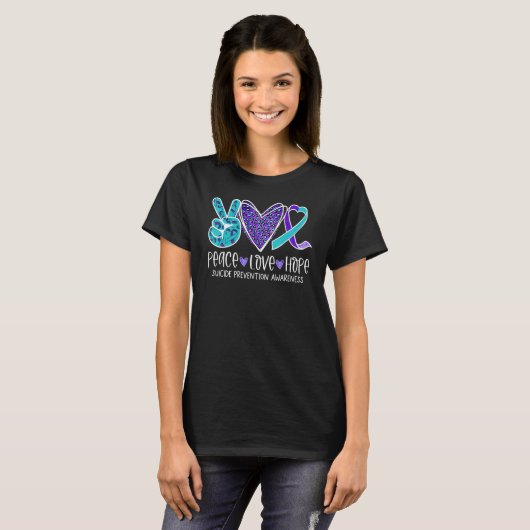 Zelfmoordpreventie Bewustmaking Lopard Heart Peace T-shirt (Voorkant volledig)