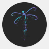 Zelfmoordpreventie Bewustmaking Warrior Dragonfly Ronde Sticker (Voorkant)