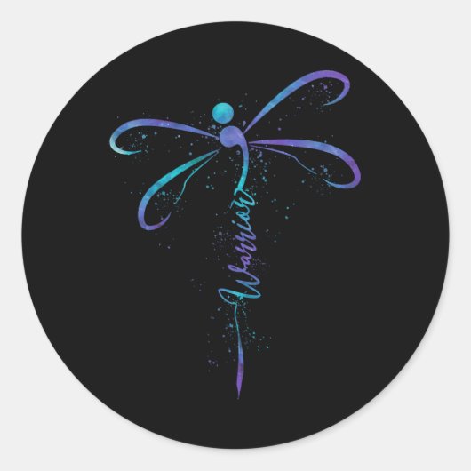 Zelfmoordpreventie Bewustmaking Warrior Dragonfly Ronde Sticker (Voorkant)