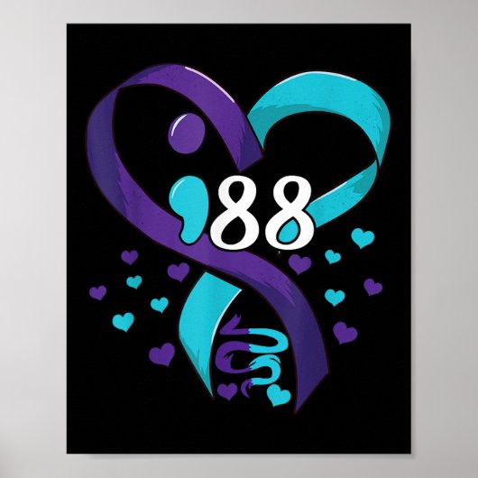 Zelfmoordpreventie bewustzijn 988 Hart Turquoise E Poster (Voorkant)