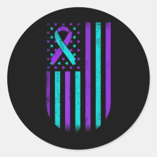 Zelfmoordpreventie bewustzijn Amerikaanse vlag ond Ronde Sticker