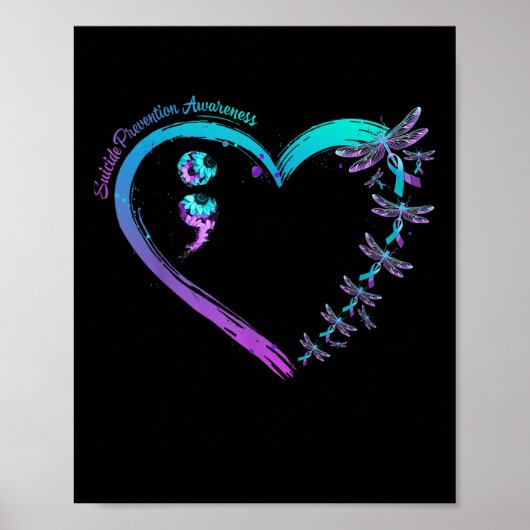 Zelfmoordpreventie bewustzijn Libelle Hart Liefde Poster (Voorkant)