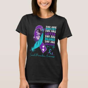 Zelfmoordpreventie bewustzijn lichtblauwe paarse l t-shirt