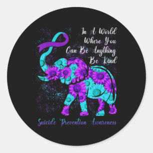 Zelfmoordpreventie bewustzijn Turquoise Paarse Zon Ronde Sticker