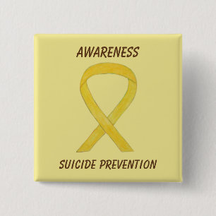 Zelfmoordpreventie Geel bewustzijn Koolstofpijpen Vierkante Button 5,1 Cm
