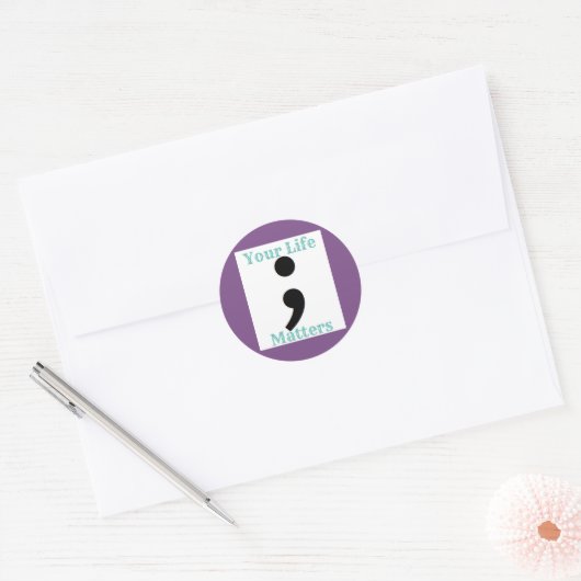Zelfmoordpreventie semicolon ronde sticker (Envelop)