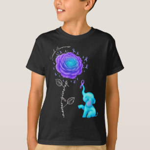 Zelfmoordpreventie Turquoise Paarse Bloem Olifant T-shirt