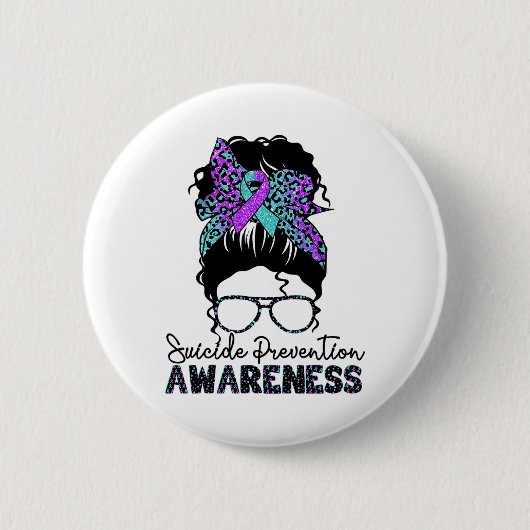 Zelfmoordpreventie Warrior Messy Bun Suicide Aware Ronde Button 5,7 Cm (Voorkant)