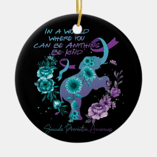 Zelfmoordpreventie Zonnebloem Elephant Blauwgroen  Keramisch Ornament (Voorkant)