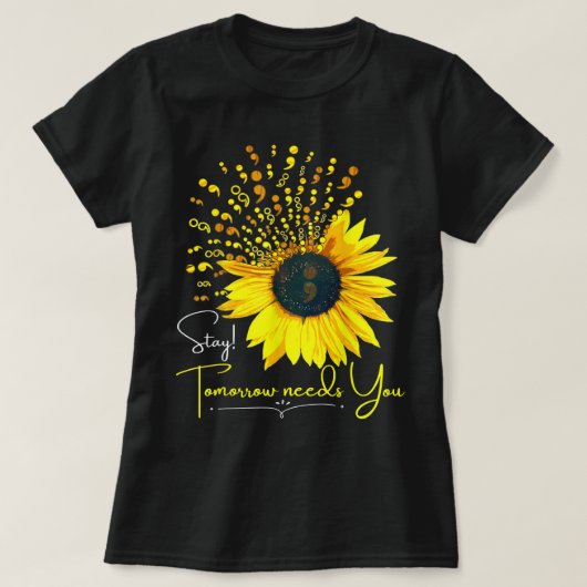 Zelfmoordpreventie Zonnebloem Semicolon S T-shirt (Design voorkant)