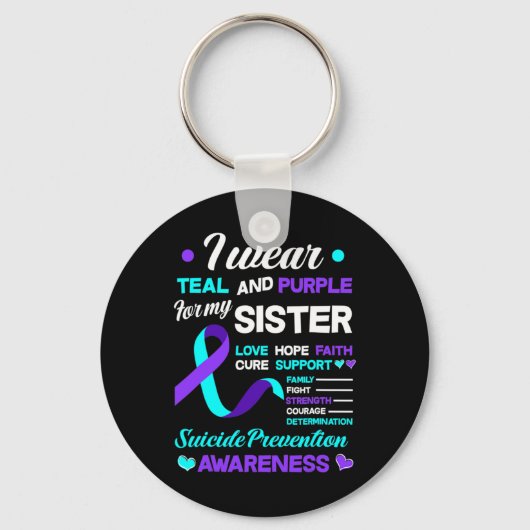 Zelfmoordpreventielint I Draag Blauwgroen en Paars Sleutelhanger (Voorkant)