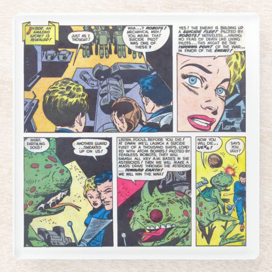 Zelfmoordvloot geleid door onverharde robots strip glazen onderzetter (Voorkant)