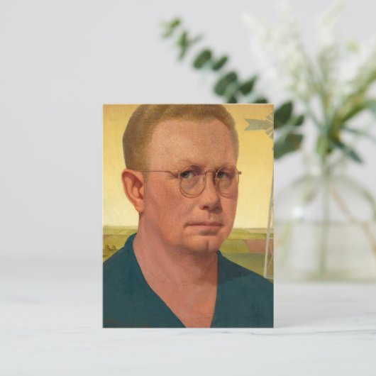 Zelfportret door Grant Wood Feestdagenkaart (Staand voorkant)