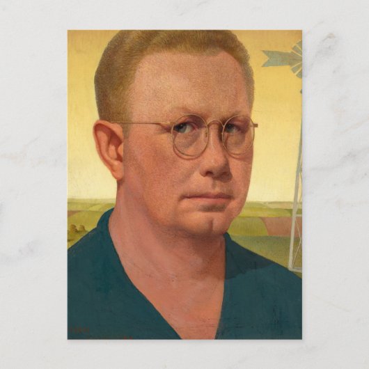 Zelfportret door Grant Wood Feestdagenkaart (Voorkant)