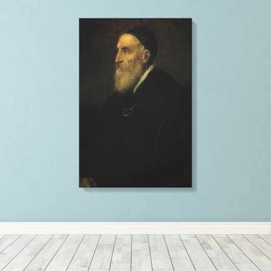 Zelfportret door Titiaan, Klassieke Renaissance Ku Canvas Afdruk (Insitu (Houten vloer))