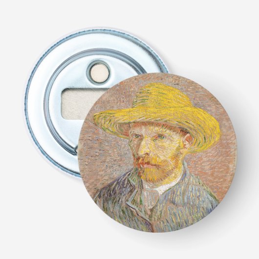 Zelfportret impressionistische schilder Vincent Va Button Flesopener (Voorkant)