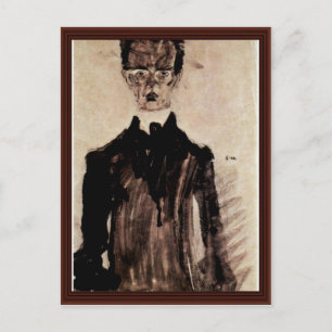 Zelfportret in een zwarte robe door Schiele Egon Briefkaart