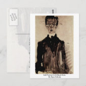 Zelfportret in een zwarte Robe van Egon Schiele Briefkaart (Voorkant / Achterkant)
