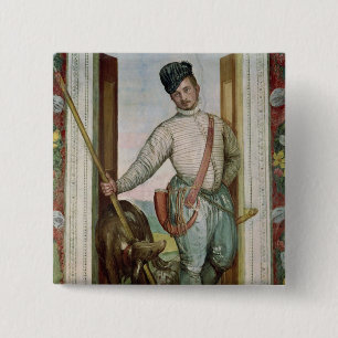 Zelfportret in jachtkostuum, 1562 vierkante button 5,1 cm